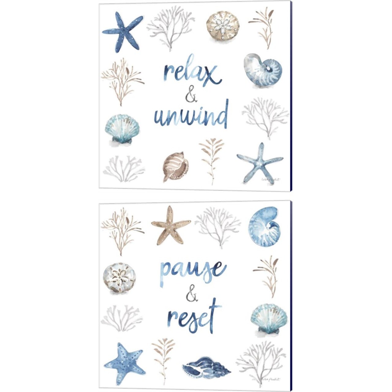 Blue Escape Coastal D by Lisa Audit 14" x 14" Canvas Wall Art (Set of 2)